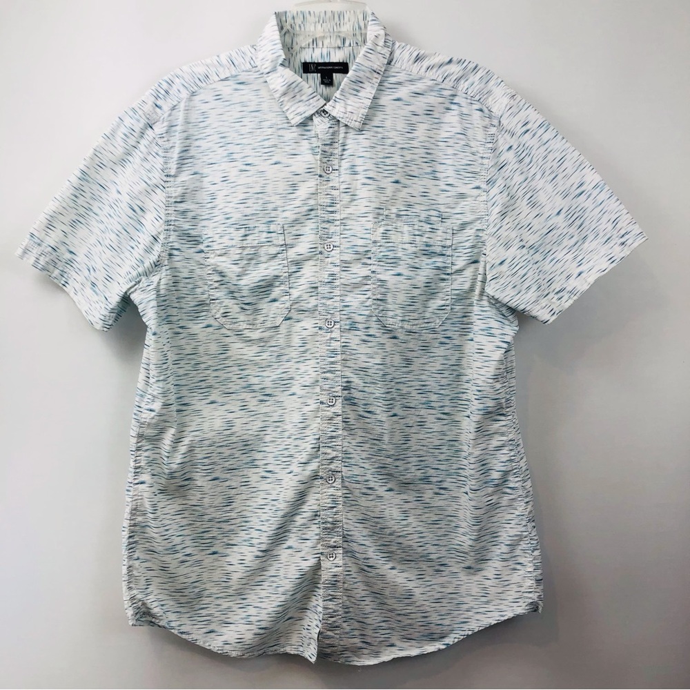 Mens INC International Concepts White Blue Short Sleeve Shirt